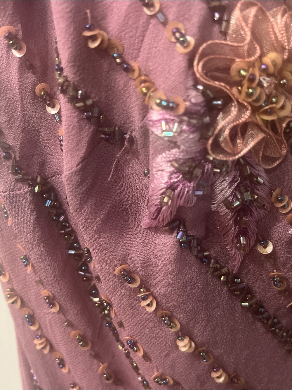 Sue Wong Miley Cyrus Dusty Mauve purple beaded Asymmetrical Spaghetti-Strap Dres - Picture 8 of 8